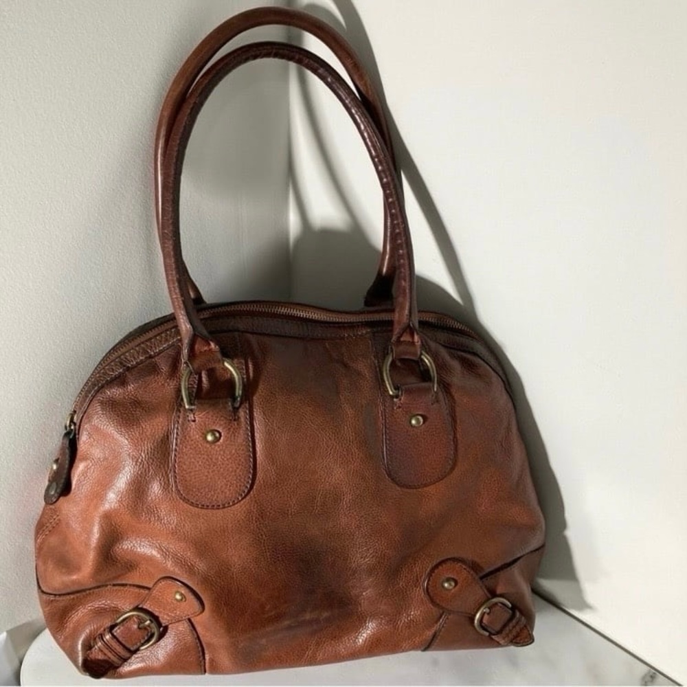 Vintage Banana Republic Large Shoulder Bag with Zipper Cognac Brown Leather